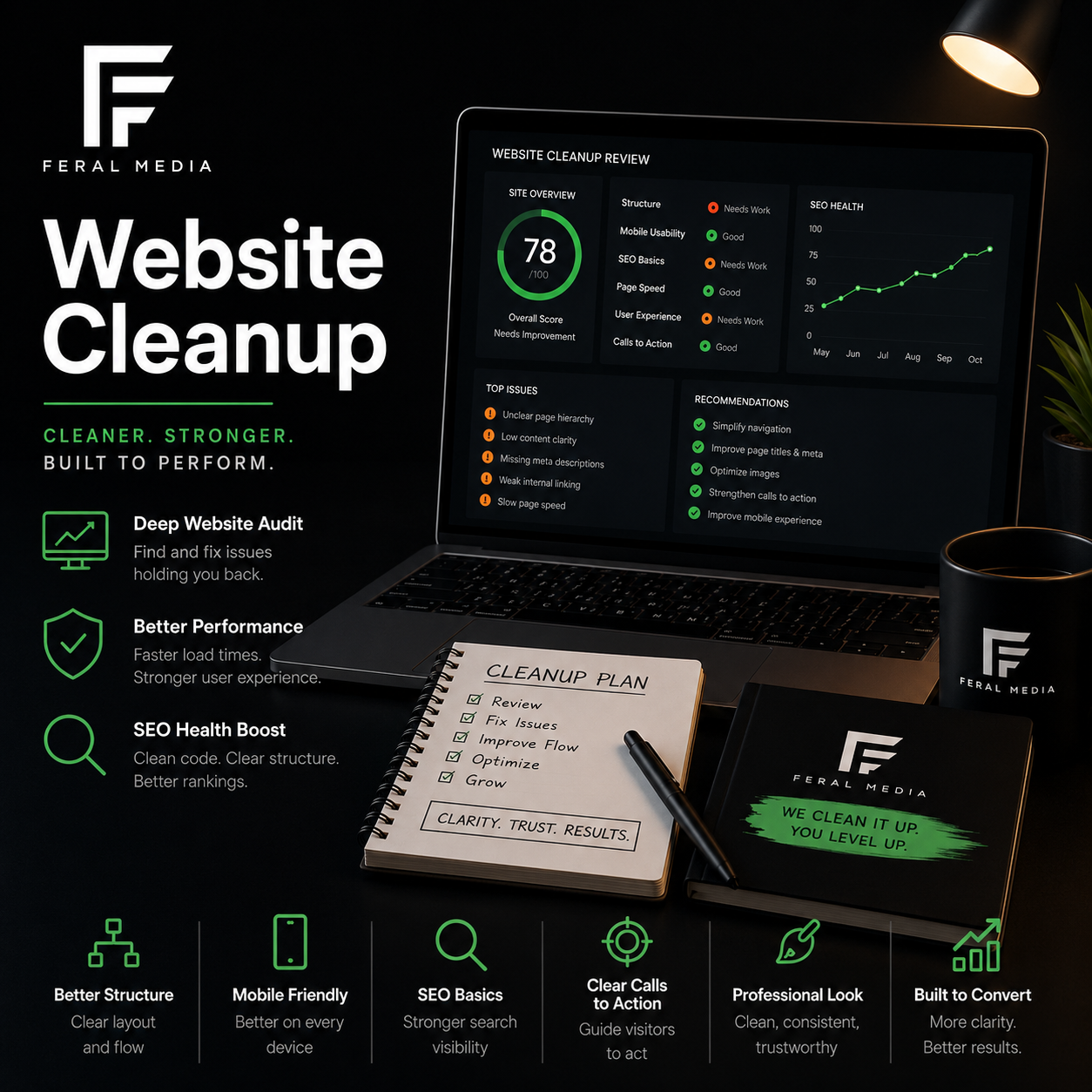 Feral Media website cleanup with showing graph