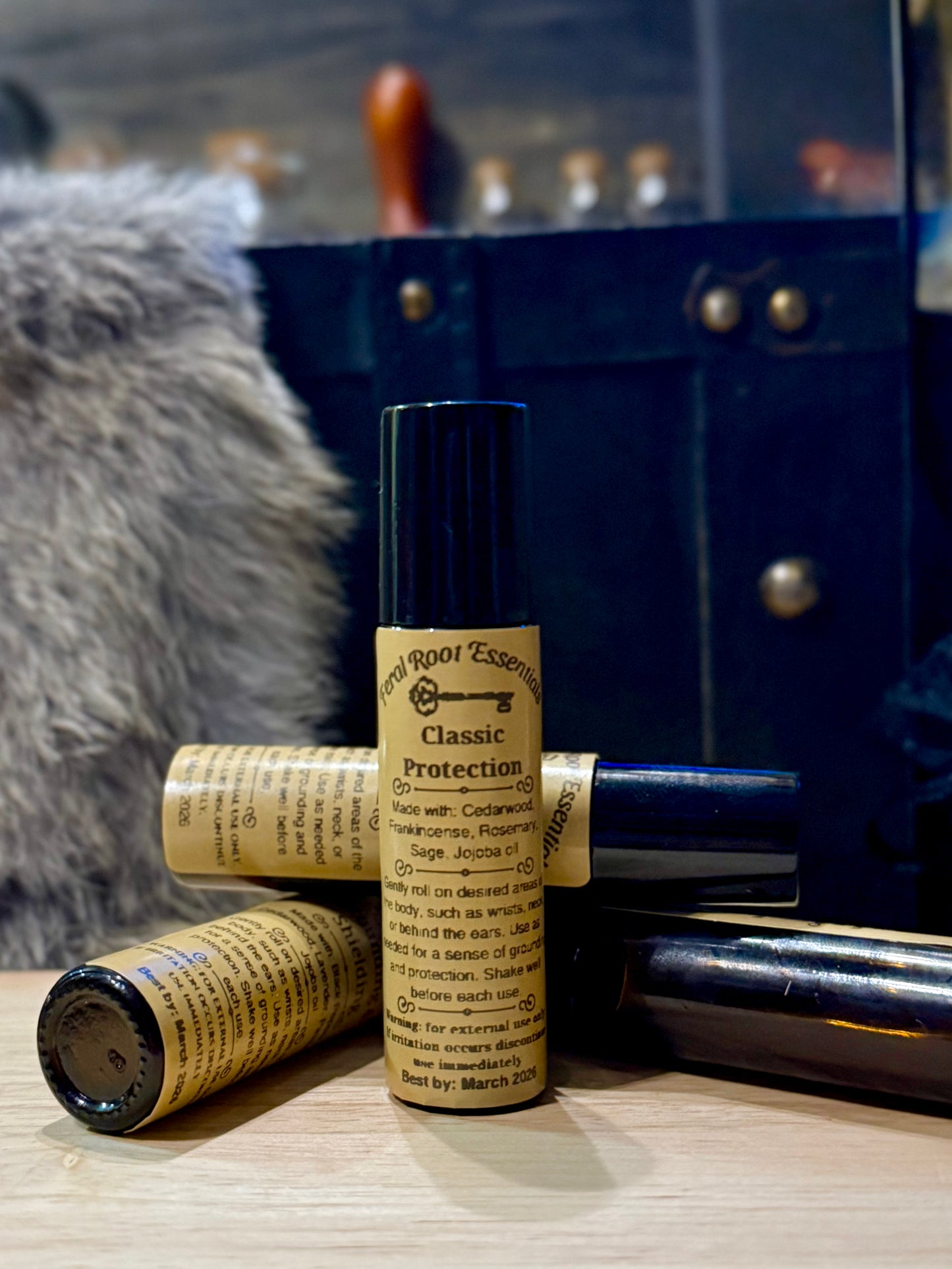 Classic Protection essential oil roller with cedarwood, frankincense, rosemary, and sage – daily energy shield blend by Feral Root Essentials