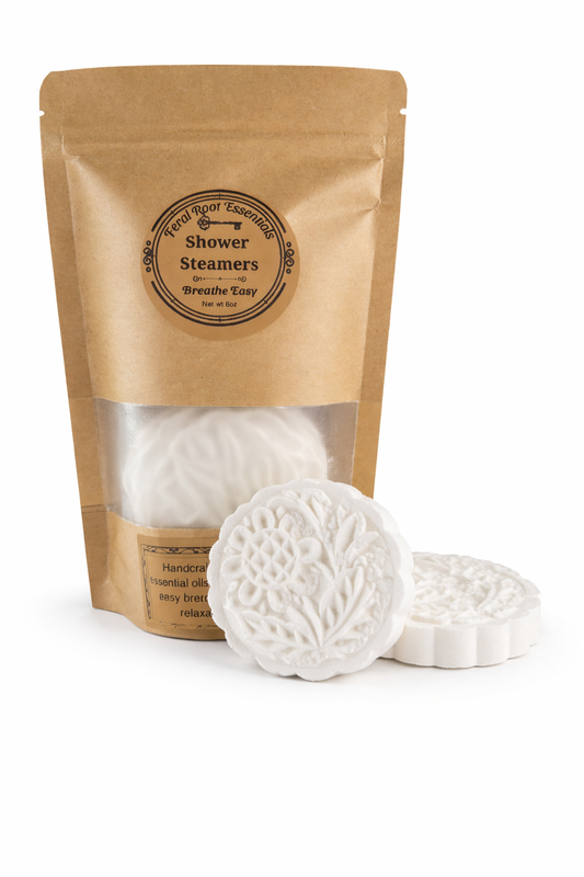 Shower steamers with a brown paper bag packaging on a white background