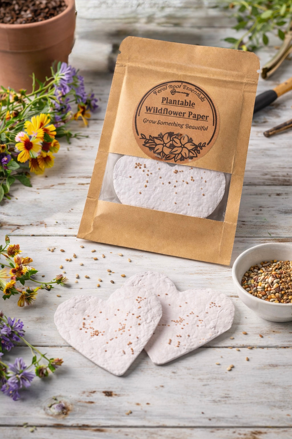 Handmade recycled plantable seed paper with embedded wildflower seeds
