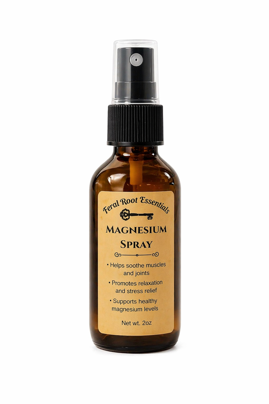 Bottle of magnesium spray with a label on a white background